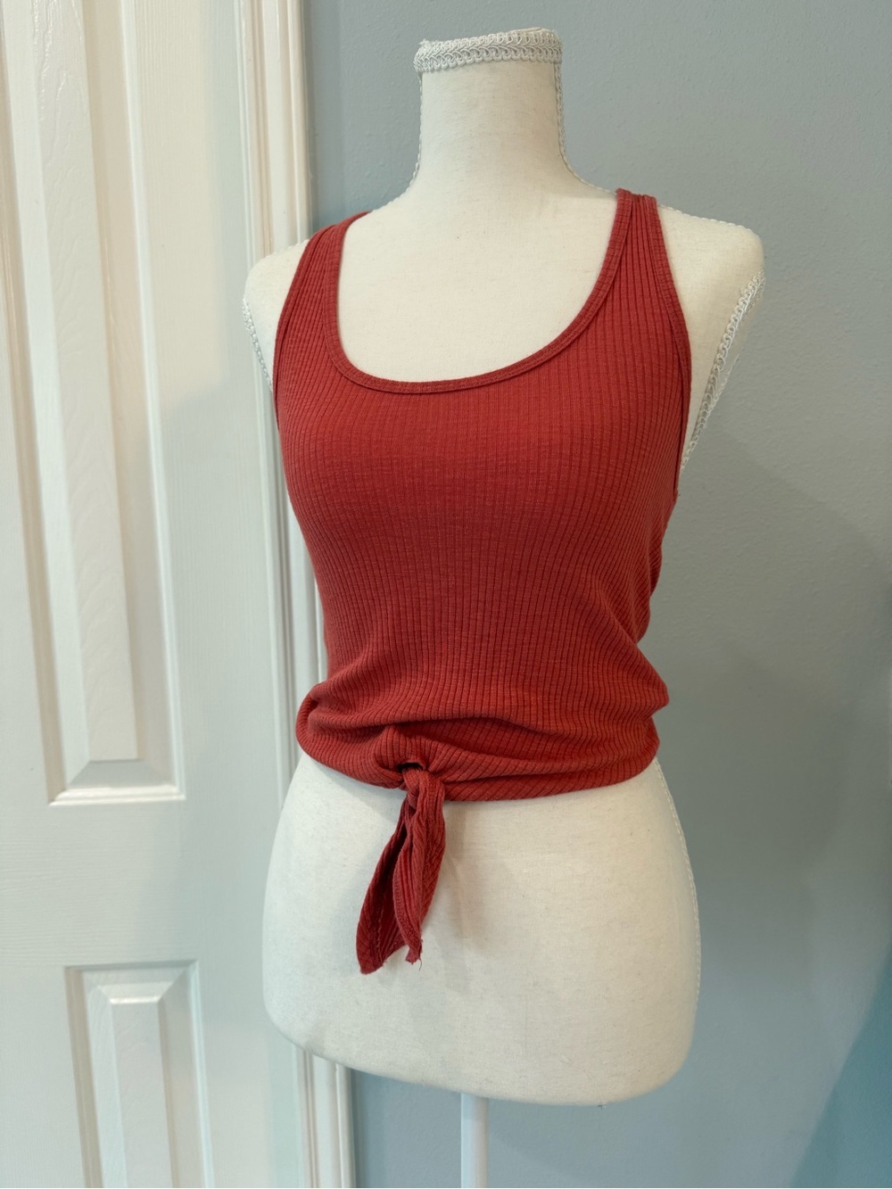 aerie Ribbed Tie-Front Tank Top in Rust